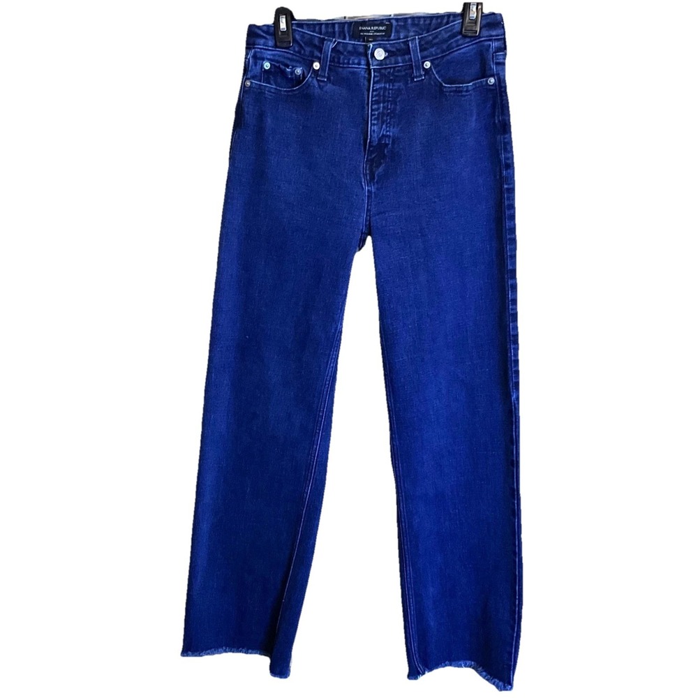 Banana Republic Tall Ultra High Rise Jeans Blue Frayed Whiskered Hem 29 8